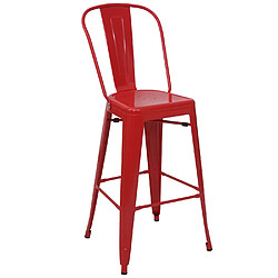 Mendler 4x tabouret de bar HWC-A73, chaise de comptoir avec dossier, métal, design industriel ~ rouge