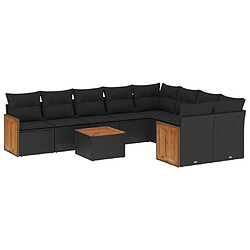 vidaXL Salon de jardin 10 pcs avec coussins noir résine tressée