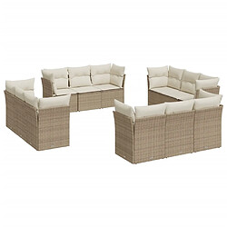 vidaXL Salon de jardin avec coussins 12 pcs beige résine tressée