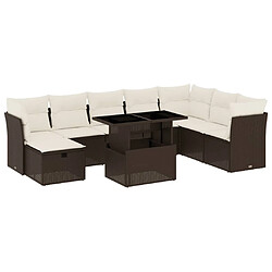 vidaXL Salon de jardin avec coussins 9 pcs marron résine tressée