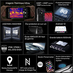 Smartphone DOOGEE V20 PRO imagerie thermique Android 12 12Go+256Go 6.43" écran 5G téléphone portable 6000mAh batterie 33W charge rapide-argenté