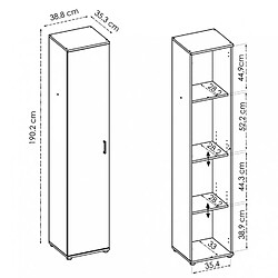 Pegane Armoire en panneaux de particules mélaminés coloris chêne naturel - Longueur 38.8 x Profondeur 35.3 x Hauteur 190.2 cm