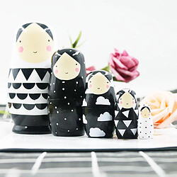 5 pièces Russe Matriochka Fille Poupées Gigognes, Noir et Blanc Peint À La Main Figurines, en bois Stacking Dolls pour La Maison Décoration, Enfants