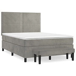 vidaXL Sommier à lattes de lit et matelas Gris clair 140x190cm Velours