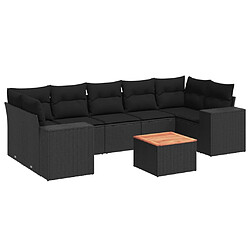 vidaXL Salon de jardin 8 pcs avec coussins noir résine tressée