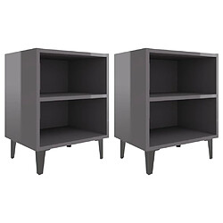 Maison Chic Lot de 2 Tables de chevet,Table de nuit,Table d'appoint pour salon pieds en métal - gris brillant 40x30x50 cm -MN33877