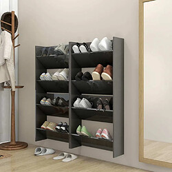 Maison Chic Lot de 4 Armoire à Chaussures murales,Meuble de Rangement à Chaussures Gris brillant 60x18x60 cm -MN80638