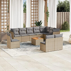 vidaXL Salon de jardin 11 pcs avec coussins beige résine tressée 