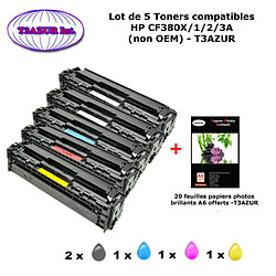 5 Toners génériques HP CF380A, CF381A, CF382A, CF383A, HP 312X +20f papiers photos A6 -T3AZUR 