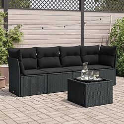 vidaXL Salon de jardin 5 pcs avec coussins noir résine tressée 