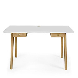 Mes Bureau scandinave 2 tiroirs 140x70x75 cm blanc et naturel - DANICA