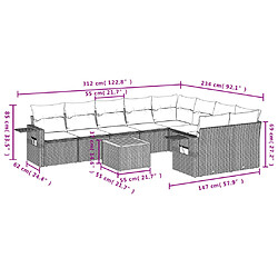 Acheter vidaXL Salon de jardin avec coussins 10 pcs gris résine tressée