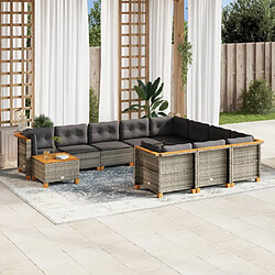 vidaXL Salon de jardin 11 pcs avec coussins gris résine tressée