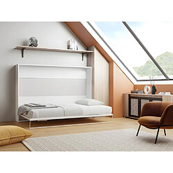 Vente-Unique Lit escamotable 140 x 200 cm - Ouverture horizontale manuelle - Blanc - MALINA II