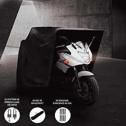 Monstershop Tente à Moto XL Pliable Tente à Moto XL Pliable Housse de Protection Tissu Imperméabkle & Anti-UV Noire Rangement Garage Extérieur Bécane Motoguard Imperméable [2 Cadenas + Fixations au Sol INCLUS]