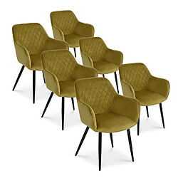 Lot de 6 chaises Victoria en velours jaune moutarde pieds noir