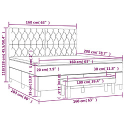 vidaXL Sommier à lattes de lit et matelas Gris foncé 160x200cm Velours pas cher