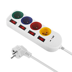 Multiprise rallonge 4 prises + USB A/C avec interrupteurs Maclean MCE508 W 250VAC/10A 1.5m blanc