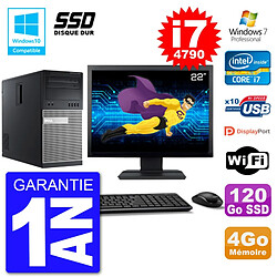 PC Tour DELL 9020 Ecran 22" Core i7-4790 RAM 4Go SSD 120Go Graveur DVD Wifi W7 · Occasion 