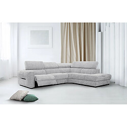 Courtois Laville Canapé d'angle droit Calvera Calvera 5 places avec un relax électrique tissu gris clair