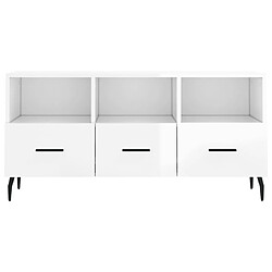 Maison Chic Meuble TV scandinave - Banc TV pour salon Blanc brillant 102x36x50 cm Bois d'ingénierie -MN22406 pas cher