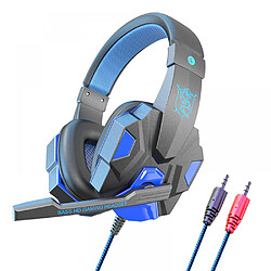 General Casque de jeu filaire, prise audio 0,1 pouce, coussinets en mousse à mémoire de forme, lumière LED, basses surround, léger, compatible avec PC, PlayStation, Xbox, Nintendo Switch.(bleu) 