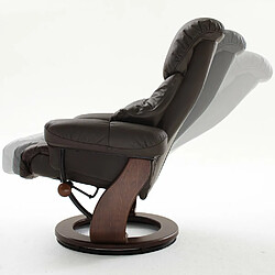 Inside 75 Fauteuil relax CLAIRAC assise en cuir marron pied en bois noyer avec repose pied pas cher