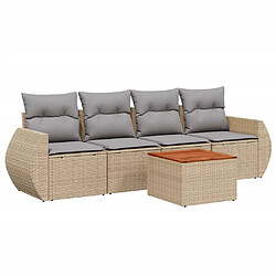 vidaXL Salon de jardin avec coussins 5 pcs beige résine tressée