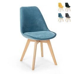 Ahd Amazing Home Design Chaise design scandinave en bois de velours avec coussin pour cuisine bar restaurant Dolphin Lux, Couleur: Bleu