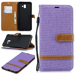 Etui en PU tissu jean bicolore violet pour votre Samsung Galaxy J6 Plus/J6 Prime