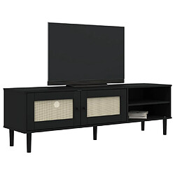 Avis Maison Chic Meuble TV scandinave - Banc TV pour salon SENJA aspect rotin noir 158x40x49cm bois massif pin -MN34317