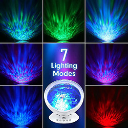 Universal Projecteur de vagues Lumière de nuit 7 modes Télécommande Projecteur océan LED pour enfants Haut-parleur Lecteur de musique intégré Éclairage de vagues avec Aurora Chambre Salon Fête Noël, (blanc)