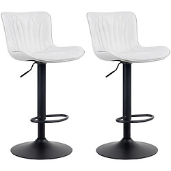 Decoshop26 Lot de 2 tabourets de bar chaises hautes avec coutures décoratives en PVC blanc pieds en métal noir 10_0004325 