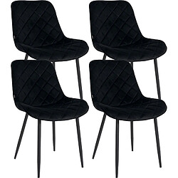 Decoshop26 Lot de 4 chaises de salle à manger en tissu velours confortable noir pieds métal noir couture losange CDS10428