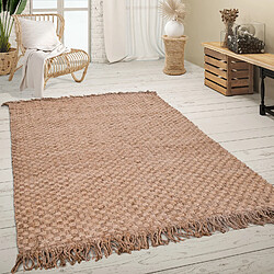 Paco-Home Tapis De Salon Poil Ras Fait Main Sisal Motif Moderne Monochrome Beige 