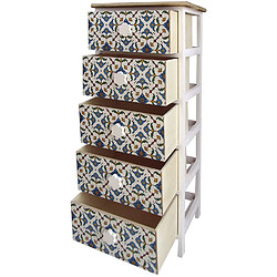 Mobili Rebecca Commode 5 Tiroirs Moderne Bois Clair Blanc Bleu 93x40x30