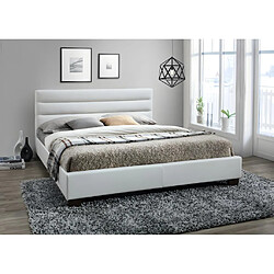 Vente-Unique Lit 160 x 200 cm - Simili - Blanc + Matelas - FAUSTIN