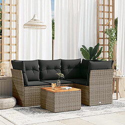 vidaXL Salon de jardin 5 pcs avec coussins gris résine tressée 