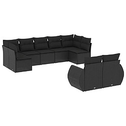 vidaXL Salon de jardin 9 pcs avec coussins noir résine tressée