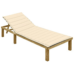 vidaXL Chaise longue avec coussin crème Bois de pin imprégné