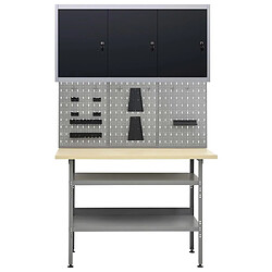 Helloshop26 Etabli 120 cm avec 3 panneaux muraux et 1 armoire garage table de travail gris noir 02_0003662 