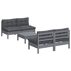 Avis Maison Chic Ensemble de 5 Tables et chaises d'extérieur avec coussins,Salon de jardin anthracite bois de pin -GKD633432