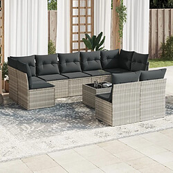 vidaXL Salon de jardin avec coussins 10 pcs gris clair résine tressée