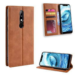 Etui en PU style rétro auto-absorbé marron pour votre Nokia 5.1 Plus/X5