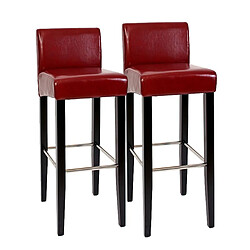 Mendler Lot de 2 tabourets de bar N25, bois/cuir, 37x44x102cm ~ rouge