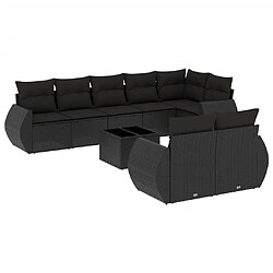 vidaXL Salon de jardin 9 pcs avec coussins noir résine tressée