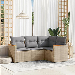 Maison Chic Ensemble à manger d'extérieur 4 pcs avec coussins,Salon de jardin,Mobilier de jardin mélange beige résine tressée -GKD559579