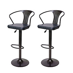 Decoshop26 2x tabourets de bar en synthétique gris et métal noir style industrielle avec accoudoirs TDB04056