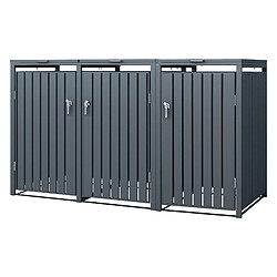 ML-Design Box pour 3 Poubelles, 240L, 200x80x116,3 cm, en Acier, Anthracite, Résistant aux Intempéries, Habillage de Poubelle avec Couvercle Rabattable/3 Portes, Conteneur Abri Hangar Cache-Poubelle