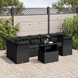 vidaXL Salon de jardin 8 pcs avec coussins noir résine tressée